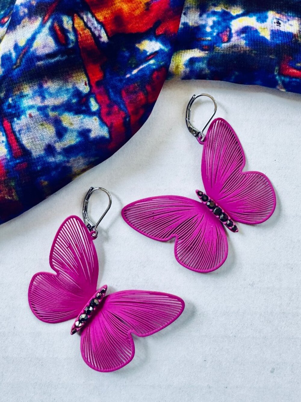 NEW Simply Vera Vera Wang Bright Purple Pink Butterfly Drop Earrings - Whimsical